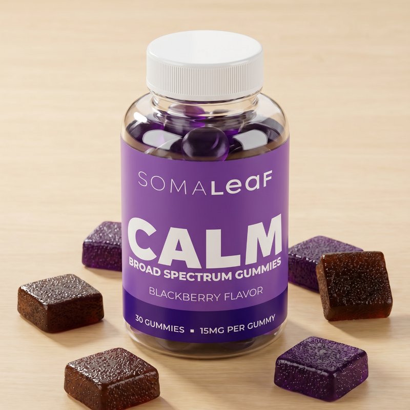 SomaLeaf CALM broad spectrum gummies, blackberry flavor — 30 gummies, 15mg per gummy